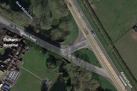 Ariel picture of the Chiltern Hospital junction