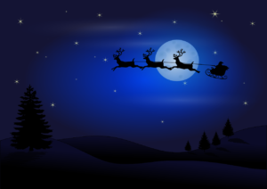 Image of a moon and a sleigh and raindeers