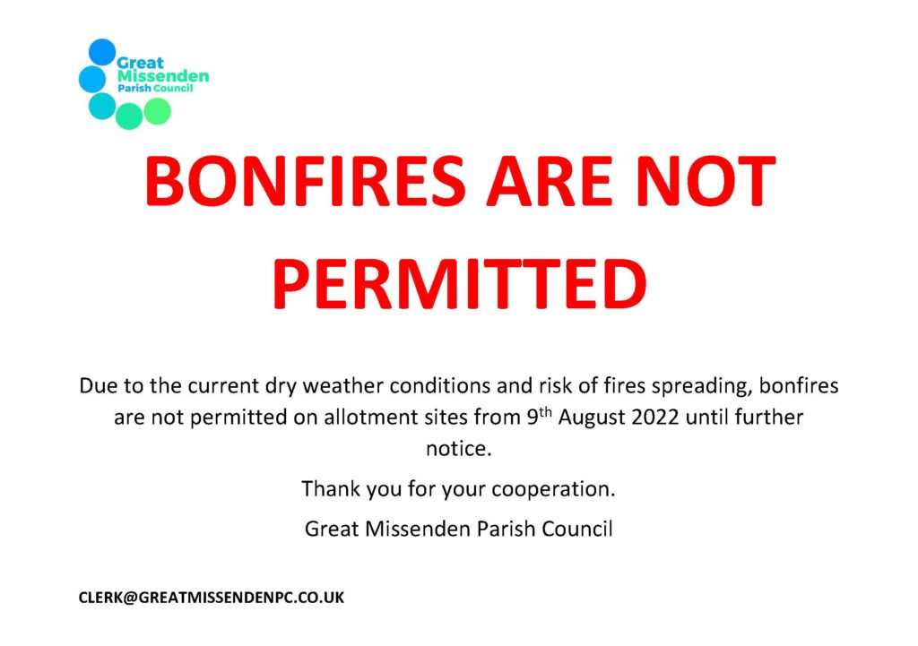 Bonfires are not permitted at allotment sites due to fire risk